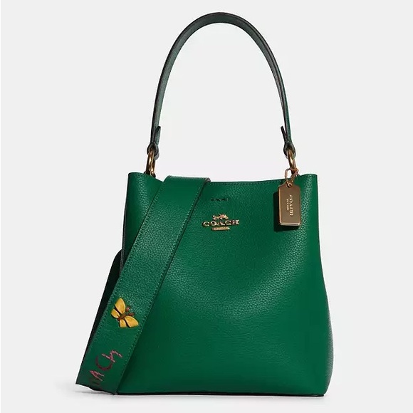 Coach Small Town Bucket Bag With Diary Embroidery Green Leather Tote Bag 🆕 - Picture 1 of 17